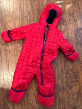 Weatherproof Bright Red Quilted Hooded One-Piece Footie